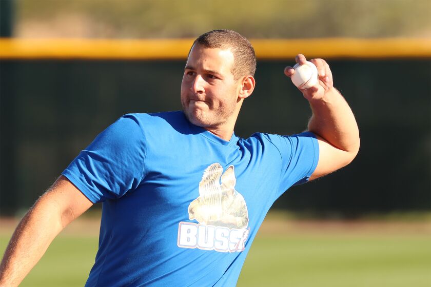 Anthony Rizzo throws during spring training in Arizona earlier this year.