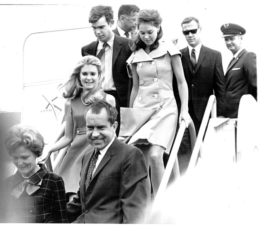Richard M. Nixon The Nixons, their daughters, future son-in-law David Eisenhower and Sen. Edward Brooke at Midway airport, before motorcade to and through Loop in 1968. | Sun-Times library