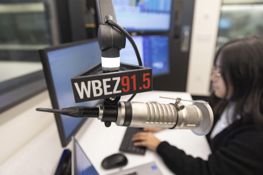 Inside the WBEZ studio core at Chicago Public Media’s Navy Pier offices.