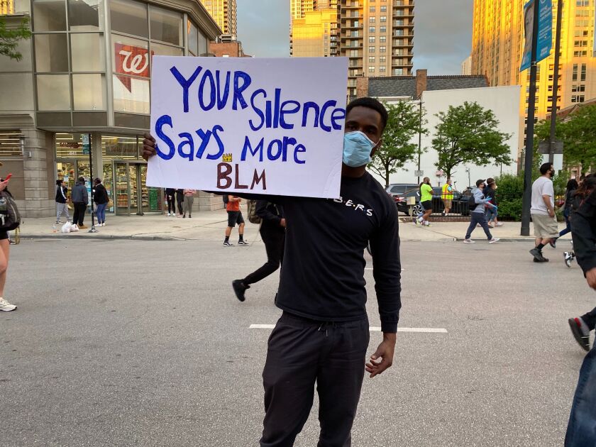 Josh Byrd was among the protesters who marched in Chicago Friday night, angered by the death of George Floyd in Minneapolis.
