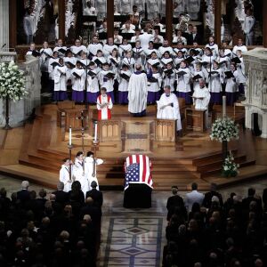 The choir sings at a memorial service for Sen. John McCain, R-Ariz., at Washington National Cathedral in Washington, Saturday, Sept. 1, 2018. McCain died Aug. 25, from brain cancer at age 81. (AP Photo/Pablo Martinez Monsivais) ORG XMIT: DCPM258