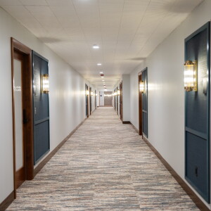 Inside the apartment hallway of the Bellwether Residences at 79 W. Monroe St.