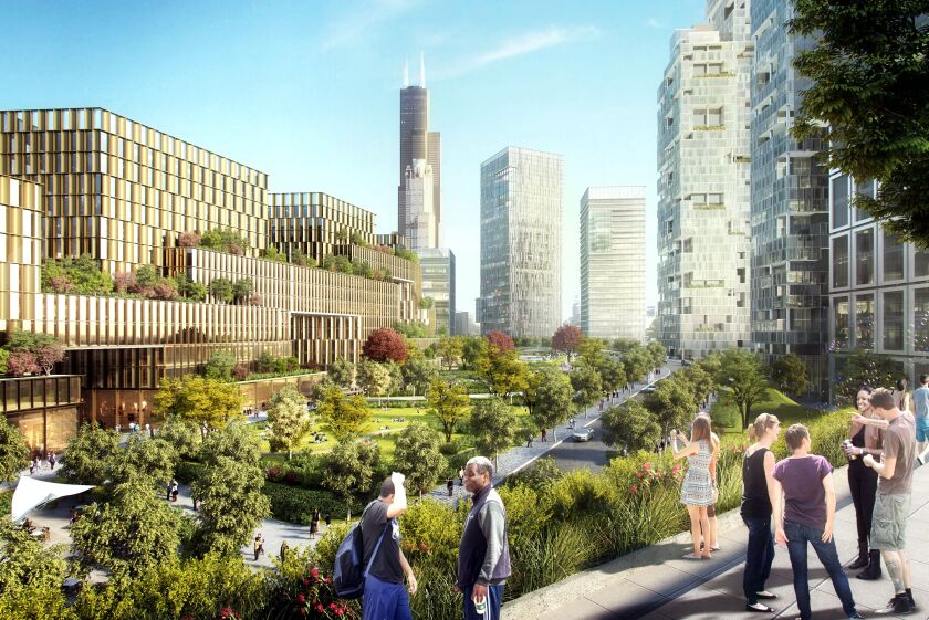 Rendering of proposed Crescent Park. Supplied by marketing and communication for Related Midwest.