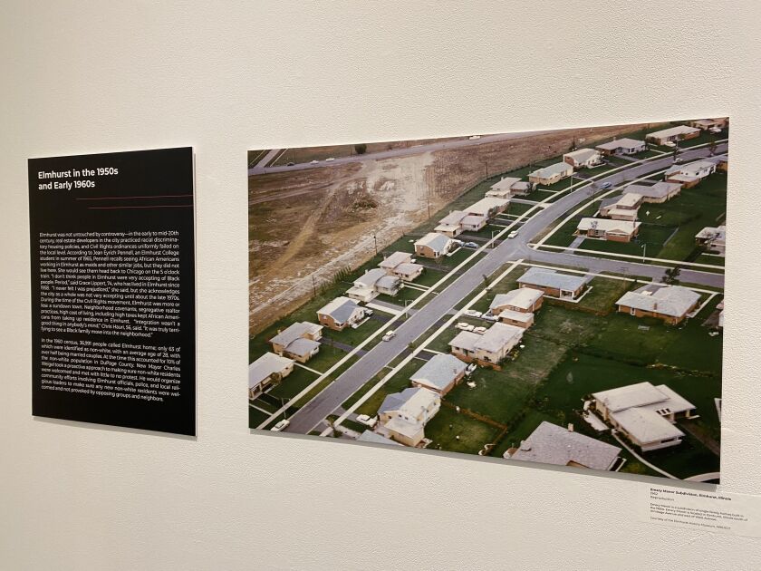 One of the many images featured in “In Focus: The Chicago Freedom Movement and the Fight for Fair Housing” at the Elmhurst Art Museum. In the 1960 census, 36,991 people called Elmhurst home; only 63 of which were identified as non-white.