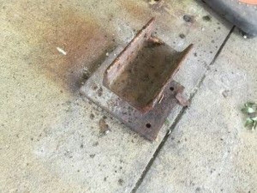The ground attachment built to hold a pedestrian shelter that fell on three women, leaving one of them paralyzed. | Salvi, Schostok & Pritchard P.C.