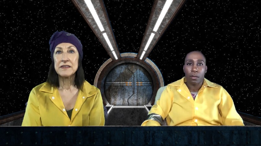 Julie Proudfoot (left) and Shariba Rivers star as two intergalactic trash collectors on a mysterious mission in Artemesia Theatre’s virtual world premiere production of “Goods.”