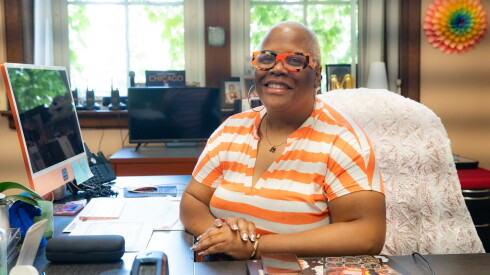 Nash Elementary School Principal Marcie Byrd sits at her desk.