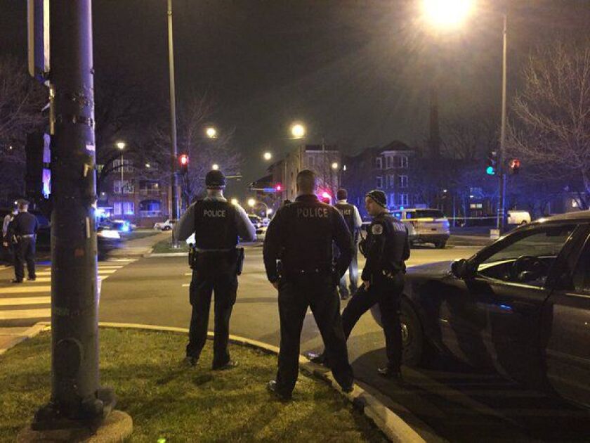 Chicago Police officers at the scene of the shootings. | Sam Charles/Sun-Times