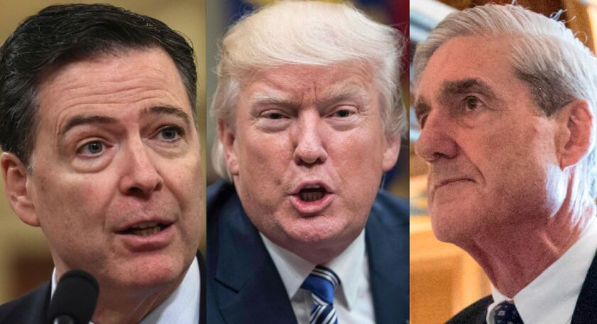 In seeking clemency from President Donald Trump, attorneys for imprisoned former Illinois Gov. Rod Blagojevich are taking aim at two of Trump’s favorite foils: the former FBI director Trump fired, James Comey (left) and the special counsel investigating R