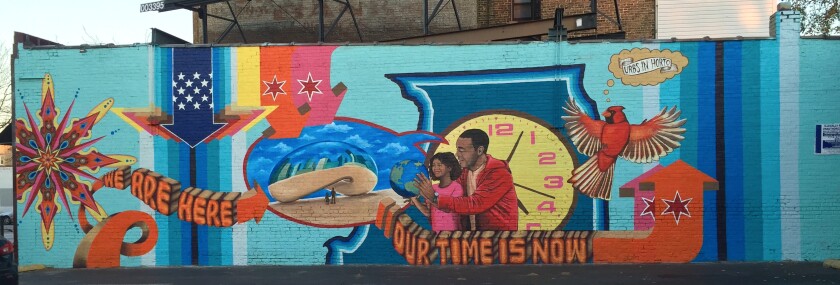 This is one of the murals done by Lea Pinsky and Dustin Harris on Howard Street in Rogers Park.