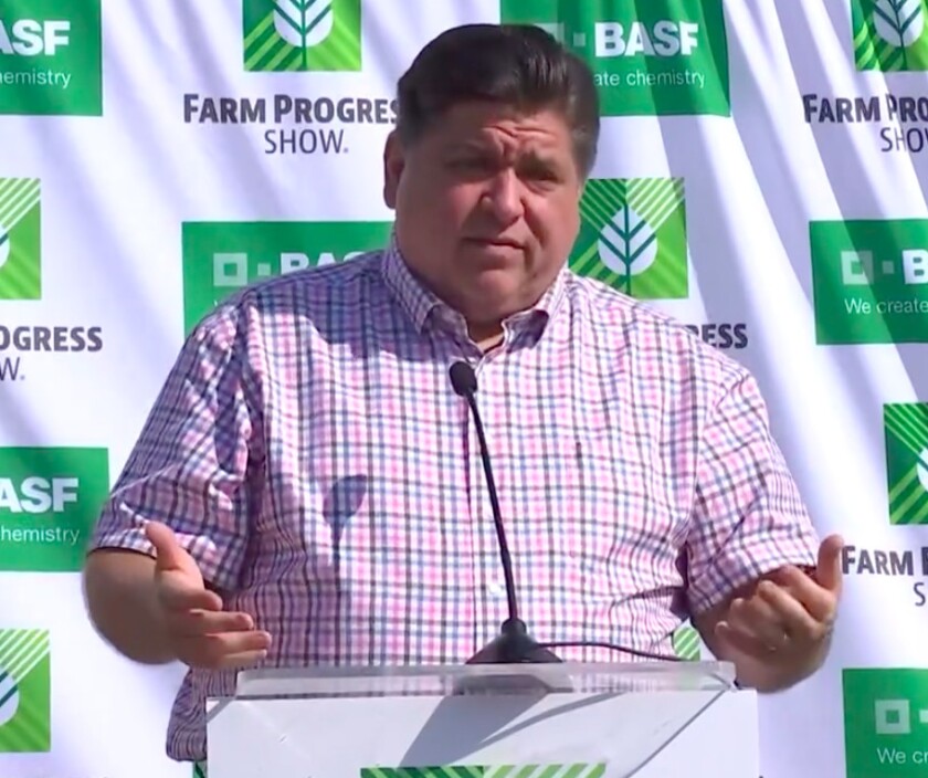 Gov. J.B. Pritzker speaks Tuesday in Decatur.