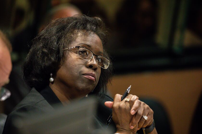 Special prosecutor Patricia Brown Holmes listens to opening statements from defense attorneys Tuesday on the first day of trial. |<br>Zbigniew Bzdak/Chicago Tribune pool photo