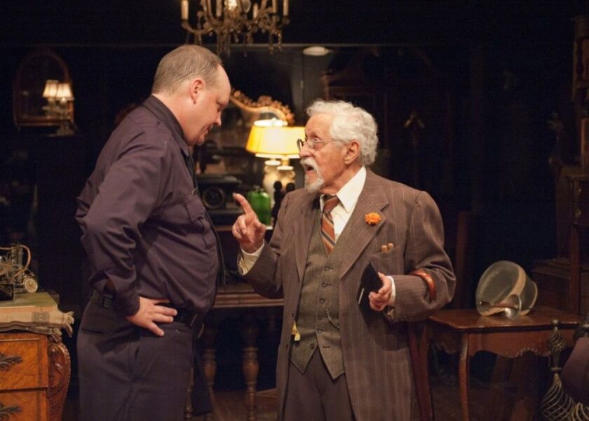 Brett Tuomi (left) and Mike Nussbaum in TimeLine Theatre’s production of “The Price.” (Photo: Lara Goetsch)