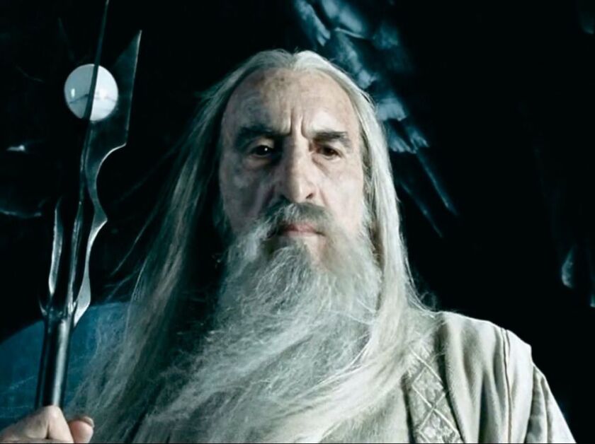 Christopher lee as Saruman in the “Lord of the Rings” trilogy.