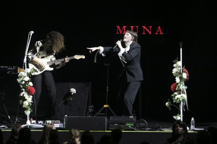 MUNA opens for Harry Styles at the Chicago Theatre on Sept. 26, 2017. | Ashlee Rezin/Sun-Times
