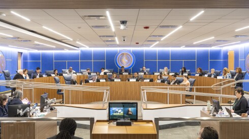 Board members convene a Chicago Board of Education meeting at CPS headquarters in The Loop, Thursday, Aug. 28, 2025.