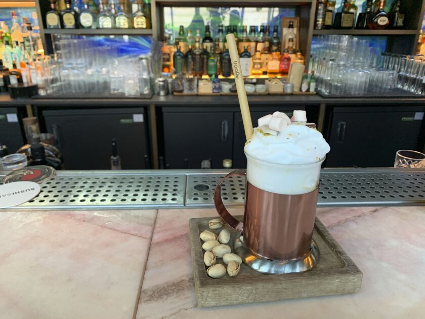 A snowplow espresso is displayed at Sushisamba, in Covent Garden in London. 