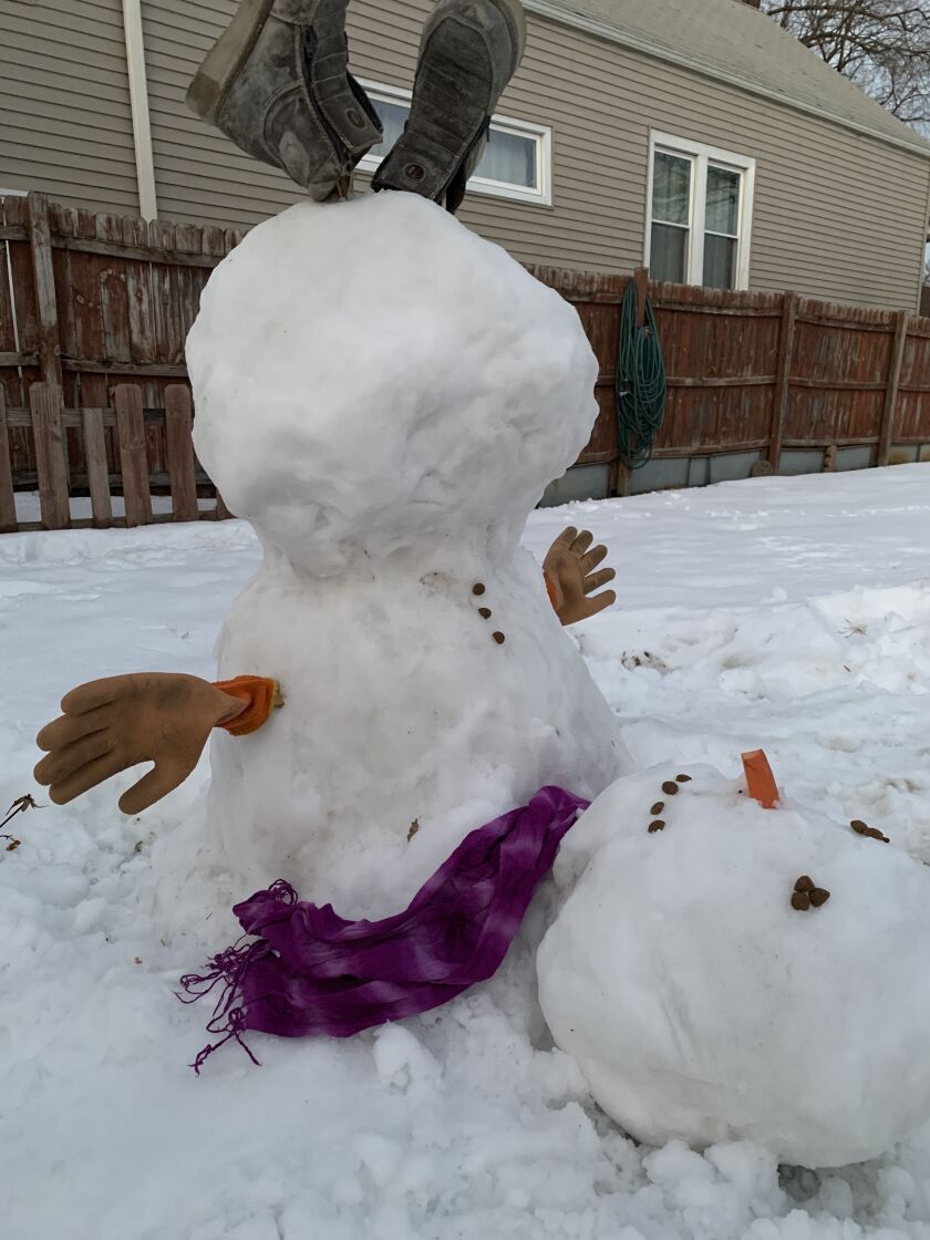 A snowman that took a fall by Natalia C., 15, a sophomore at Curie Metro High School on the Southwest Side.