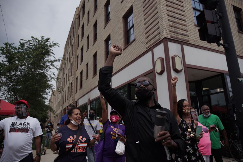 Protesters march Saturday in Bronzeville.