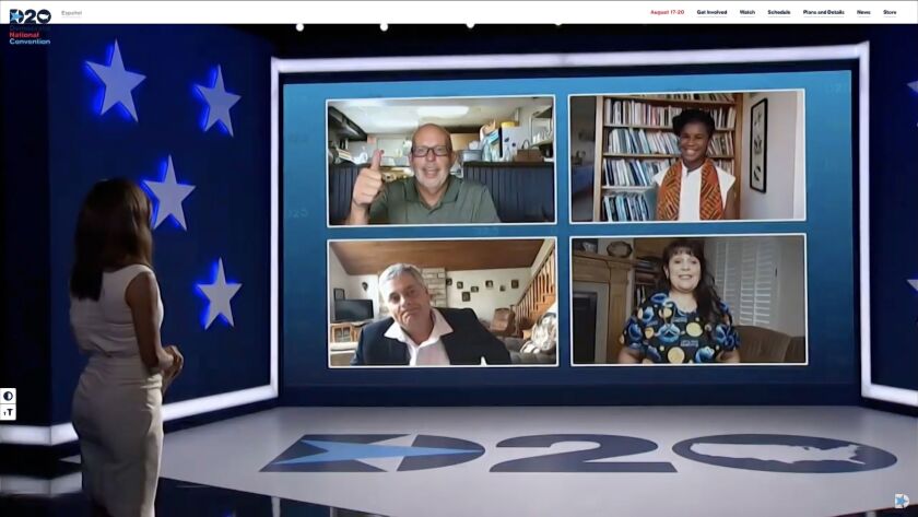 In this screenshot from the DNCCs livestream of the 2020 Democratic National Convention, actress and activist Eva Longoria speaks to participants during the virtual convention on August 17, 2020.