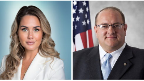 Nurse Rebecca Rodriguez, at left, and Kenosha County Sheriff David Zoerner.