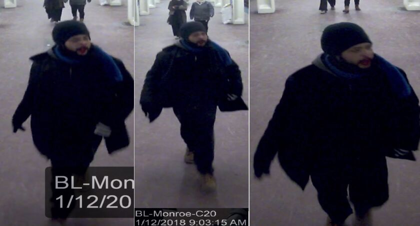 Police released surveillance photos of a man wanted wanted in connection with a Jan. 12 battery at a Loop CTA station. | Chicago Police