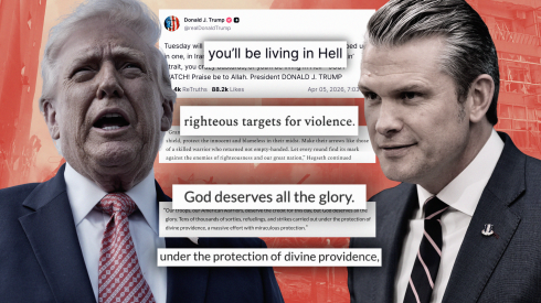A composite image of President Donald Trump (left) and Secretary of War Pete Hegseth