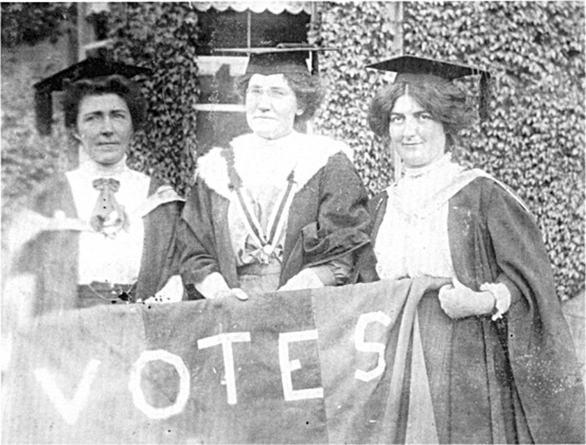 Irish activist Hanna Sheehy Skeffington (left) with fellow suffragettes. | Courtesy of Micheline Sheehy Skeffington