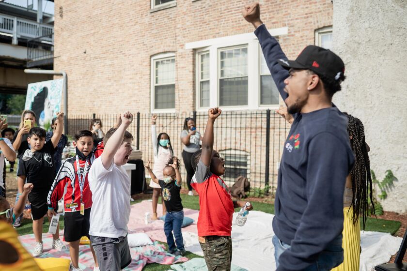 Grammy-award winning artist Chance the Rapper raises his fist and calls out, “Power to the people!” The students, 3 to 8, yell back, “Right on!” It’s a signature move of his at many of the Chance & Bri’s Books & Breakfast events.