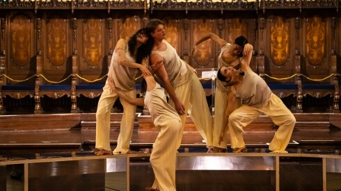 A performance of Brendan Fernandes's "In the Round" at the Driehaus Museum.