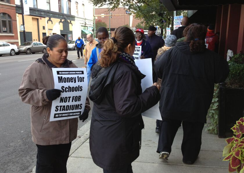 Protesters had objected to using TIF funds to build a basketball arena, so Mayor Rahm Emanuel moved the money around, using the TIF funds to pay for land to support other developments in the area. | Sun-Times file photo