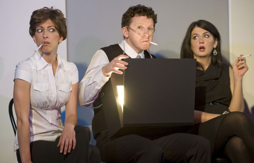 Katie Rich (right) performs with Holly Laurent (left) and Timothy Edward Mason in the 2011 Second City show “South Side of Heaven.” | Michael Brosilow/Second City