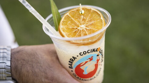 Carlos Gomez drinks a guavacha slushie