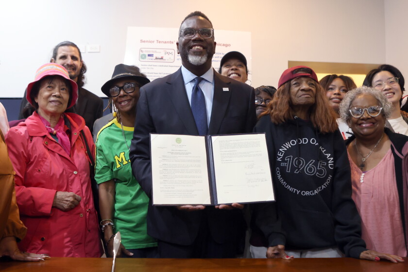 Mayor Brandon Johnson signs the 'Senior Bill of Rights' which establishes a new Office on Aging to coordinate and expand access to city services for adults 60 and older.