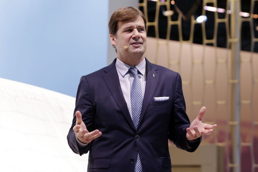 Jim Farley Jr., executive vice president and president of Global Markets of the Ford Motor Company, is shown in this photo during New York International Auto Show. March 28, 2018 file photo