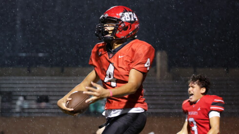 Lake View's Kaleb Lovett (4) celebrates after beating Von Steuben at Lane Stadium.
