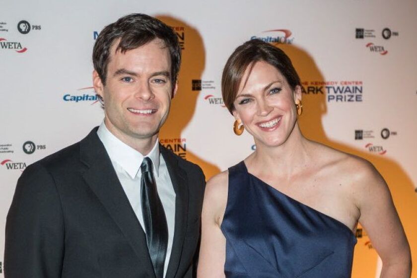 Actor Bill Hader and director Maggie Carey pose for a portrait before the 19th Annual Mark Twain Award for American Humor program honoring Bill Murray at The Kennedy Center October 19, 2016 in Washington, DC. / AFP PHOTO / ZACH GIBSONZACH /Getty Images
