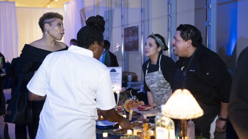 Chefs speak with attendees at the Banchet Awards After Party Sunday at VenueSIX10 in the Loop.