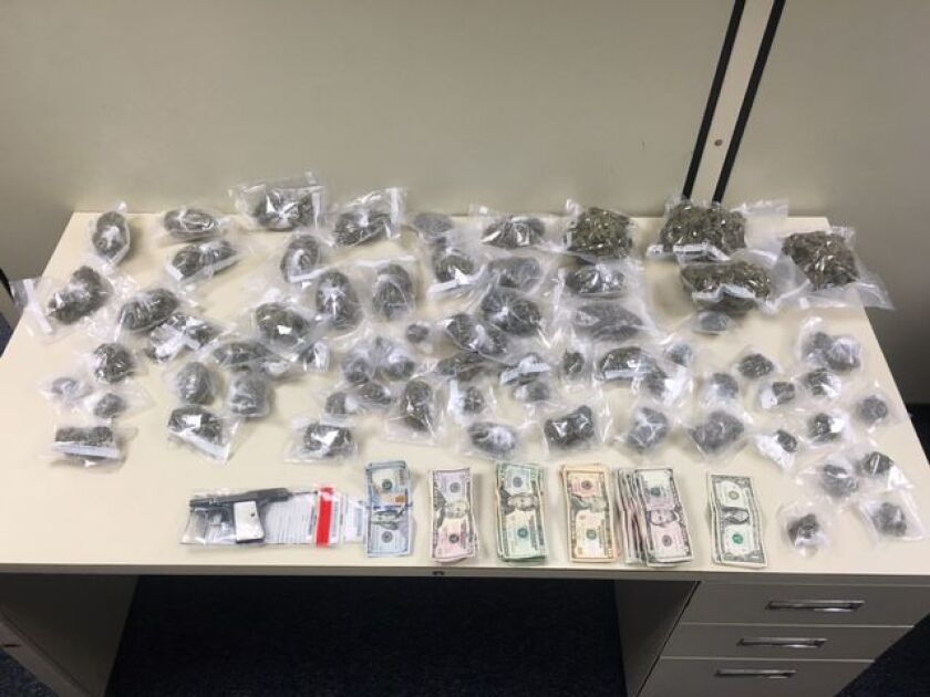 Police found a canvas bag containing 68 clear bags of marijuana, which weighed three pounds, in the car Wednesday morning. | Cook County Sheriff’s Office