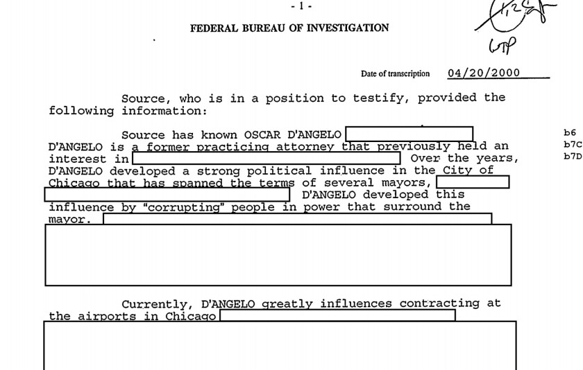 Another portion of Oscar D’Angelo’s FBI file, which is now part of “The FBI Files” database created by the Chicago Sun-Times.