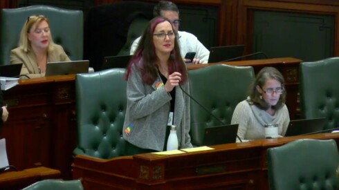 Bill sponsor state Rep. Kelly Cassidy, D-Chicago, during debate of a measure that will expand the scope of medical professionals able to perform abortions in Illinois.