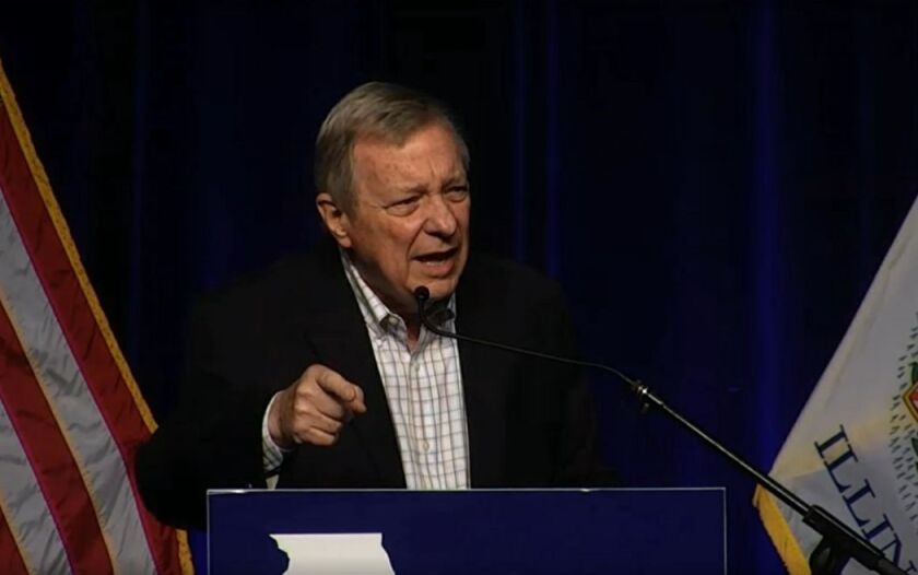 U.S. Sen. Dick Durbin speaks at the Illinois Democratic County Chairs’ Association brunch on Wednesday.