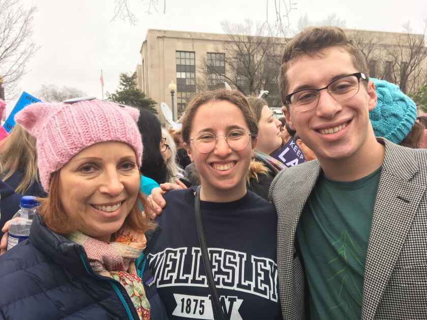 Deborah Zionts of Highland Park (left) met up at the march with daughter Sabrina and son Jacob. | Suzanne McBride/Sun-Times