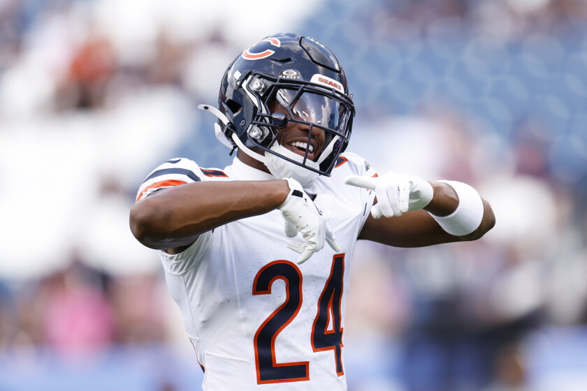 The Chicago Bears' Malik Muhammad reacts to a play during the first half of Week 3 preseason game against the Tennessee Titans at Nissan Stadium on August 29, 2026 in Nashville, Tennessee.