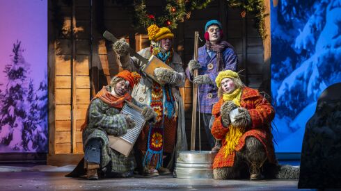 Ben Mathew, Nick Cearley, Andy Mientus, Steven Huynh in “Jim Henson’s Emmet Otter’s Jug-Band Christmas.”