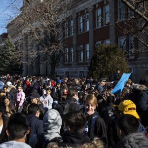 Students stage a protest walkout after Chicago Public Schools fired the interim principal John Thuet and assistant principal Michelle Brumfield, and re-assigned the boys basketball coach Donovan Robinson, due to misconduct allegations at Lincoln Park High School, Monday morning, Feb. 3, 2020. CPS also suspended the varsity boys’ basketball team for the rest of the season.