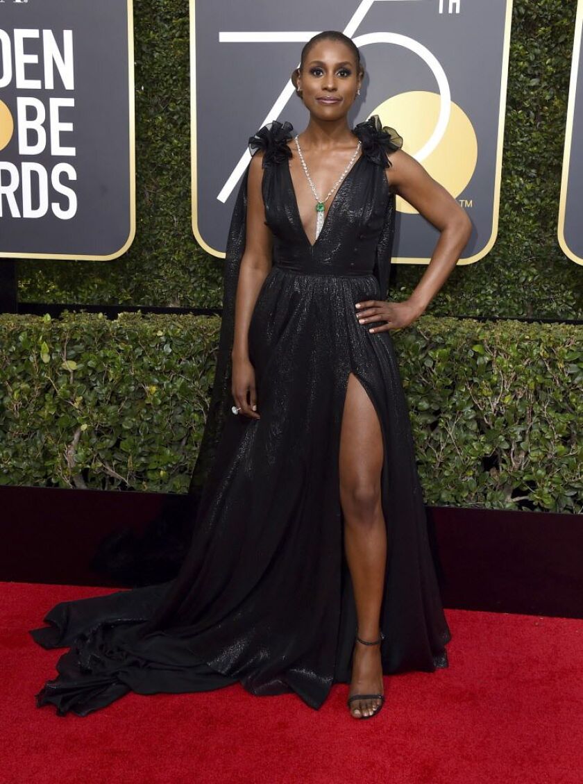 Issa Rae, nominated for Best Performance by an Actress in a Television Series – Musical or Comedy (“Insecure”), arrives at the 75th annual Golden Globe Awards at the Beverly Hilton Hotel on Sunday, Jan. 7, 2018, in Beverly Hills, Calif. | Jordan Strauss/I