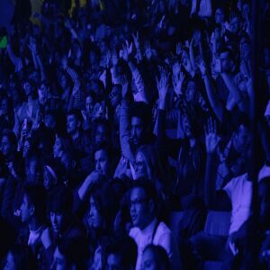 Kanye West fans raise their hands during Sunday Service at the Credit Union 1 Arena, Sunday, Feb. 16, 2020.
