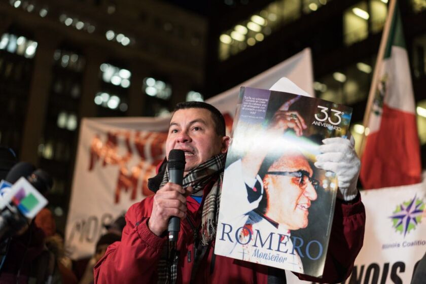 Mauro Navarro, an immigrant from El Salvador, speaks at a rally for immigrant rights at Daley Plaza on January 17, 2018. | Max Herman/For the Sun-Times