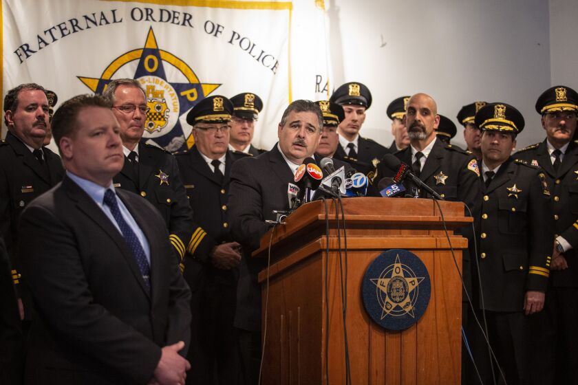 Fraternal Order of Police Lodge 7 President Kevin Graham speaks during a press conference to announce a “no confidence” vote in the leadership of Cook County State’s Attorney Kim Foxx, Thursday afternoon, April 4, 2019. | Ashlee Rezin/Sun-Times
